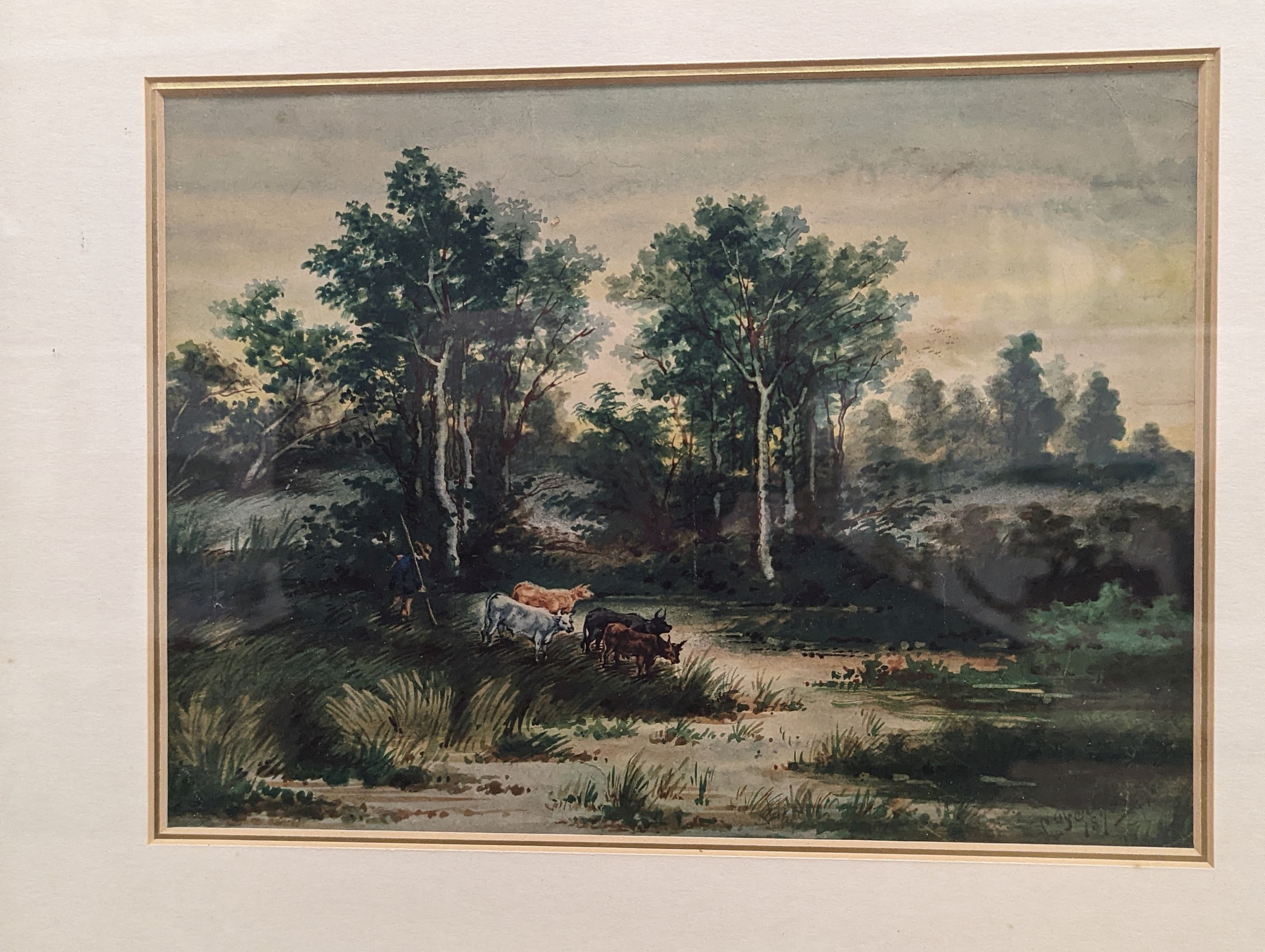 Attributed to Holmes Edwin Winter (1851-1935), watercolour, Landscape, 16 x 29cm, together with one other 19th century English landscape of cows by a river, signed and dated (2)